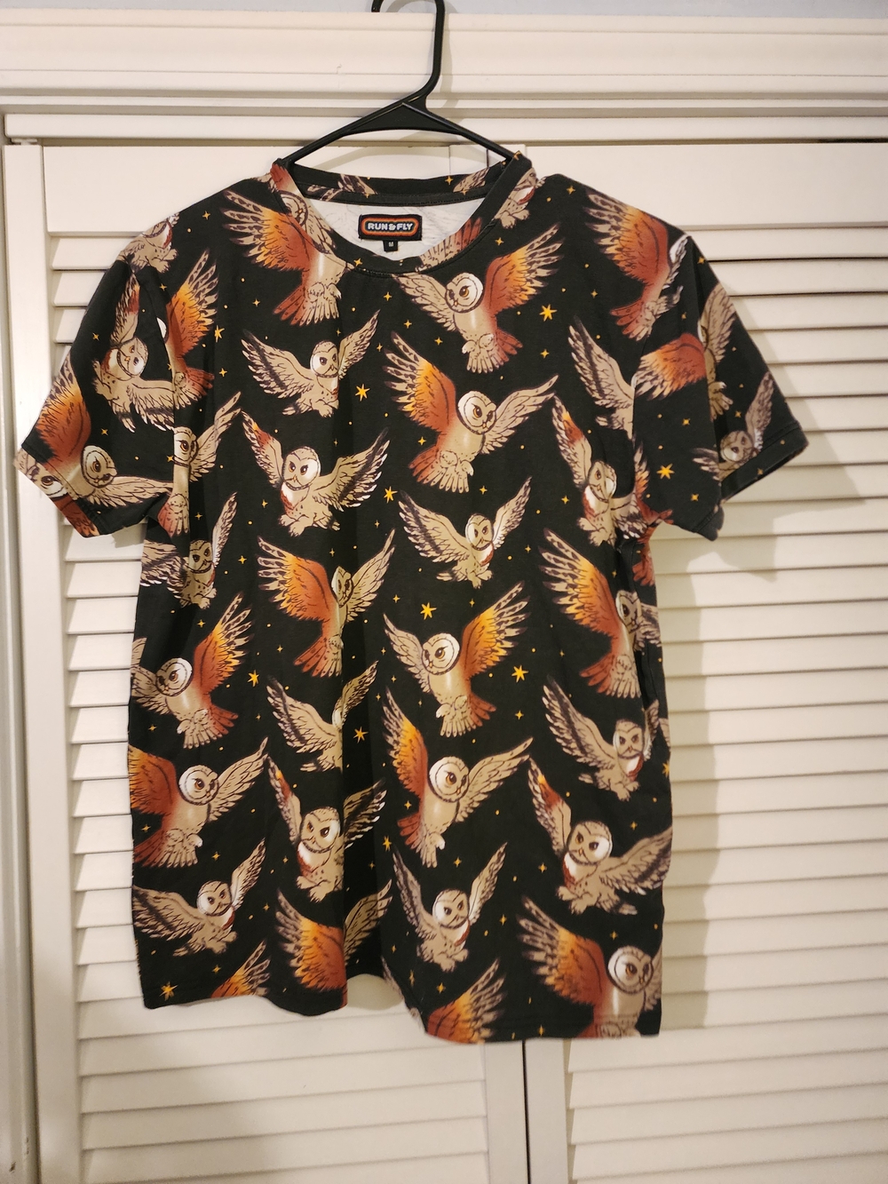 Men’s Black Owl Print Short-Sleeve Shirt